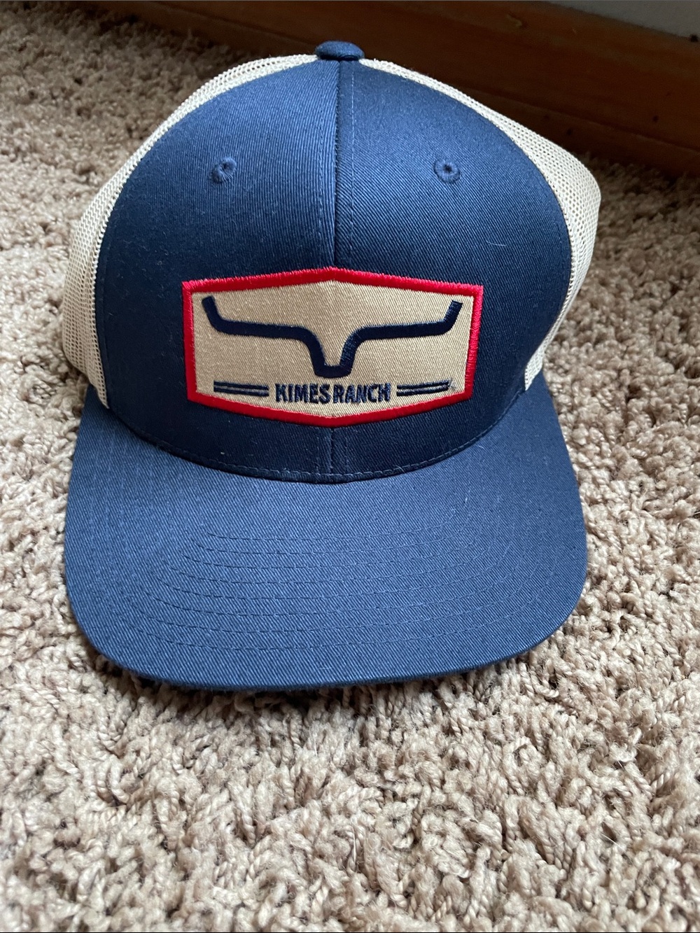 Kimes Ranch Navy and Cream Mesh Patch Trucker Hat